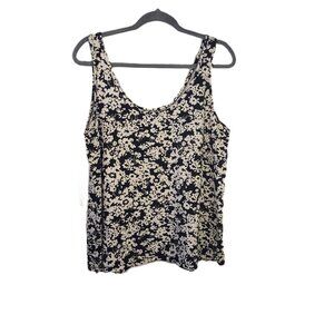 LANE BRYANT Women's Size 14/16 Black and White Floral Cotton Blend Tank Top